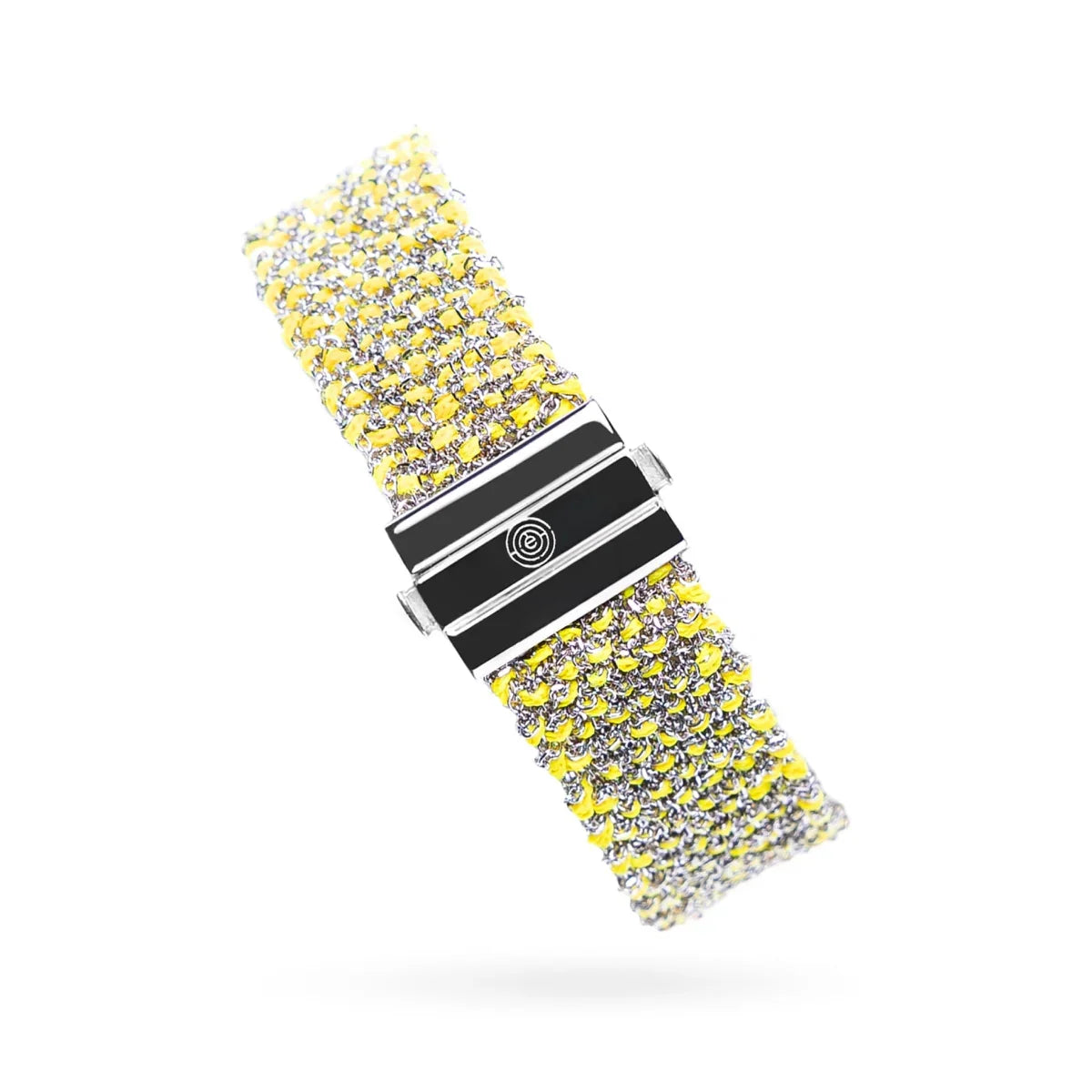 Woven 1.5cm bracelet white silver with yellow neon thread - handmade Italian jewelry TrueMesh
