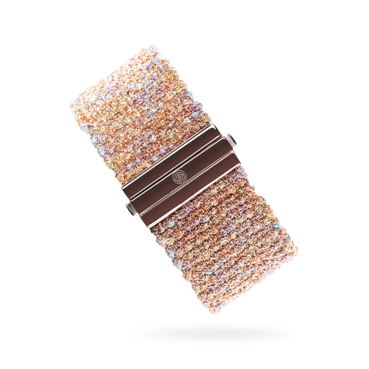 Woven 2.5cm bracelet pink silver with light multicolor thread - stackable silver bracelet TrueMesh