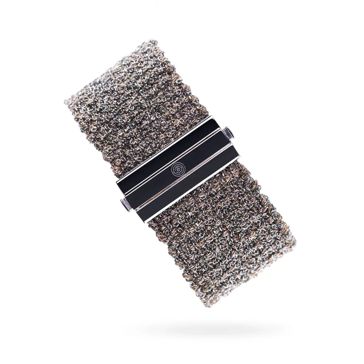 Woven 2.5cm wide bracelet black silver with brown multicolor thread - 925 silver TrueMesh
