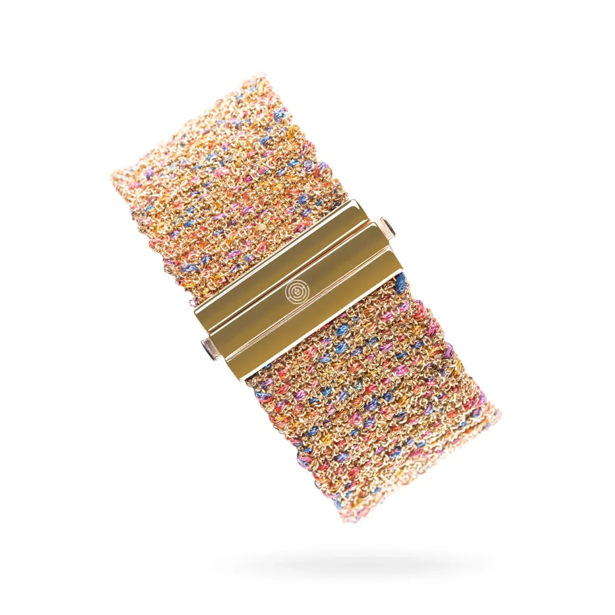 Woven 2.5cm wide bracelet golden silver with red multicolor thread - handmade Italian jewelry TrueMesh