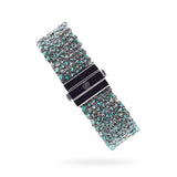 Woven 1.5cm bracelet black silver with green multicolor thread - Italian crafted bracelet TrueMesh