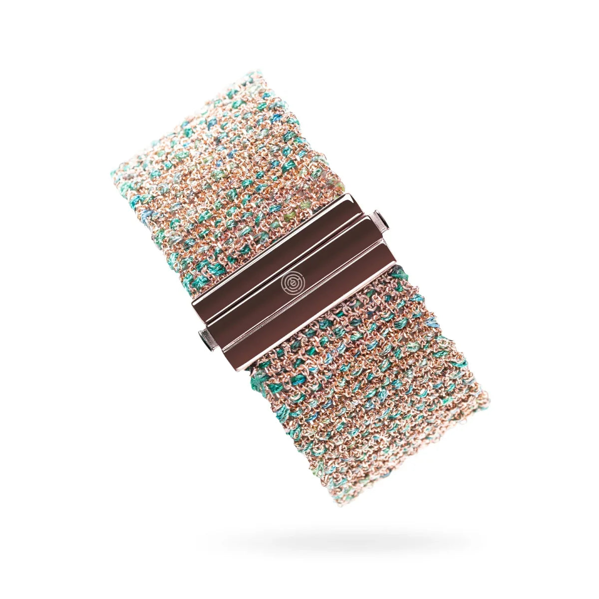 Woven 2.5cm bracelet pink silver with green multicolor thread - artisan woven design TrueMesh