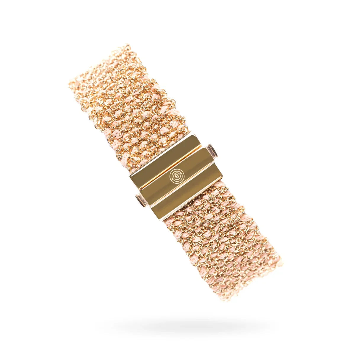 Woven 1.5cm bracelet golden silver with light pink thread - 925 silver jewelry TrueMesh