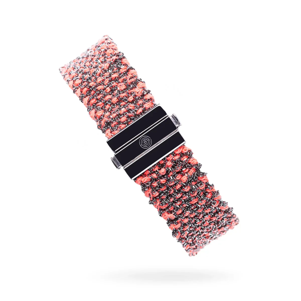 Woven 1.5cm bracelet black silver with pink neon thread - premium handcrafted jewelry TrueMesh