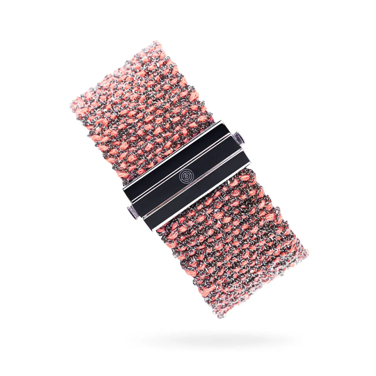 Woven 2.5cm wide bracelet black silver with pink neon thread - bold artisan design TrueMesh