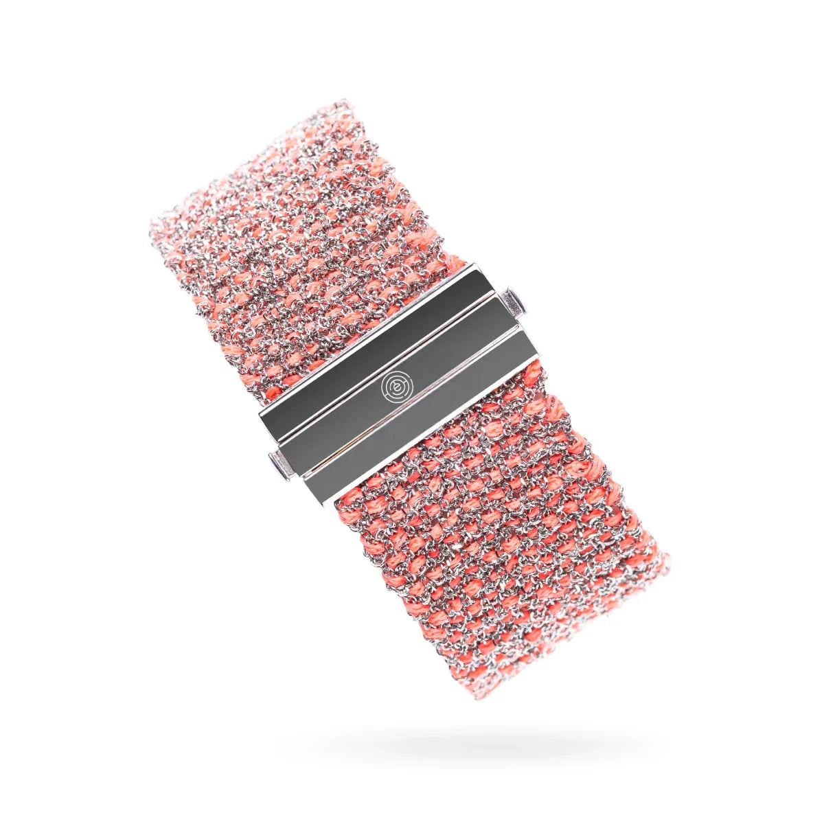 Woven 2.5cm bracelet white silver with pink neon thread - artisan woven design TrueMesh