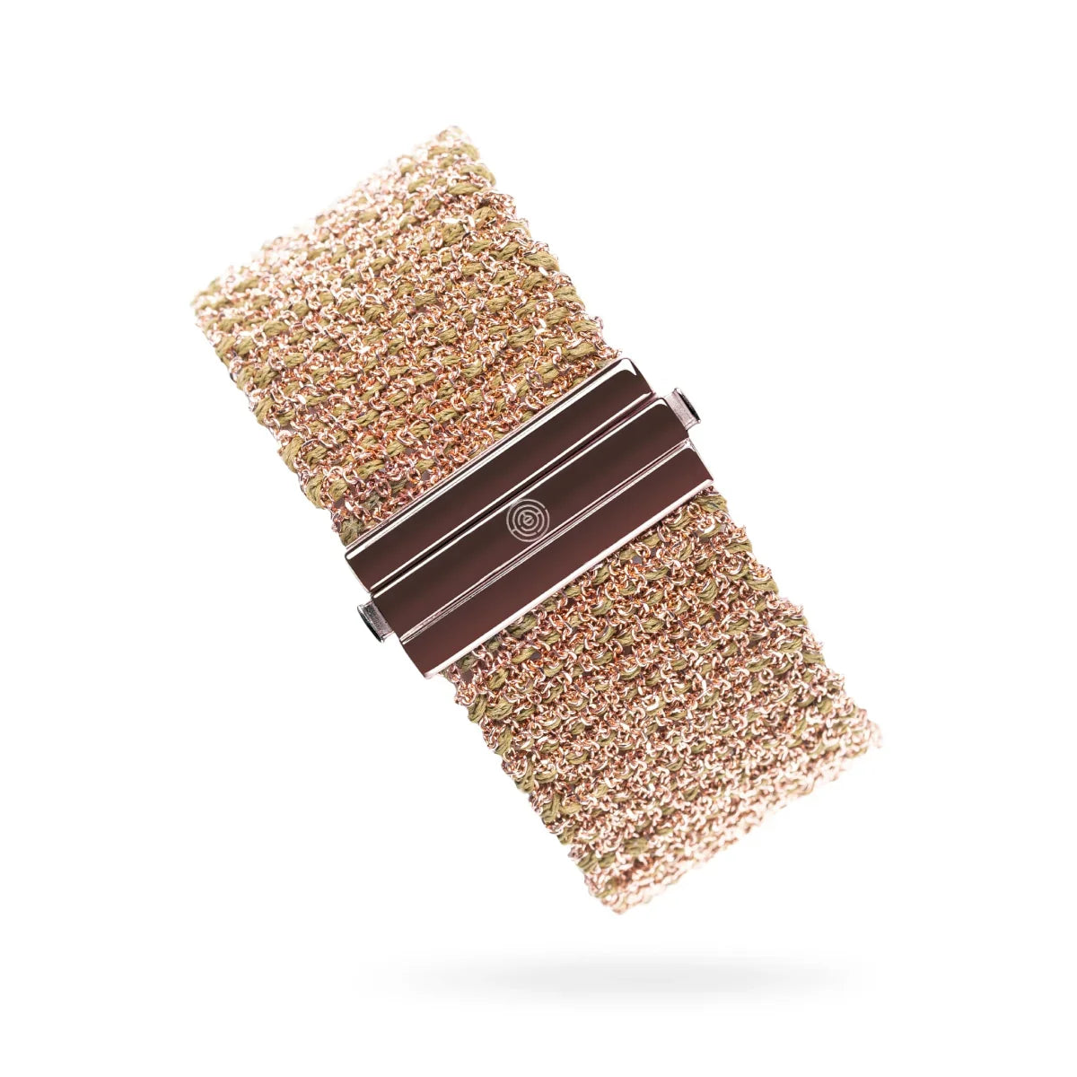 Woven 2.5cm bracelet pink silver with sage green thread - Italian crafted bracelet TrueMesh