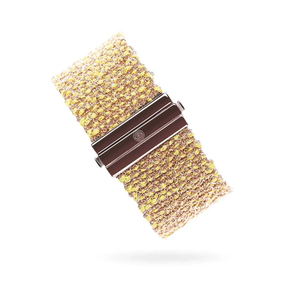 Woven 2.5cm bracelet pink silver with acid green thread - premium handcrafted Italian jewelry TrueMesh