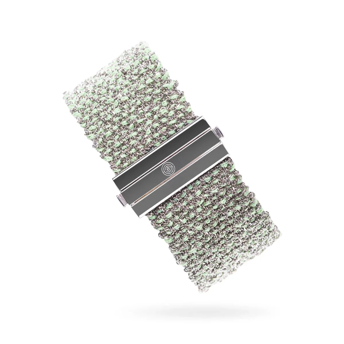 Woven 2.5cm bracelet white silver with pastel green thread - 925 silver jewelry TrueMesh