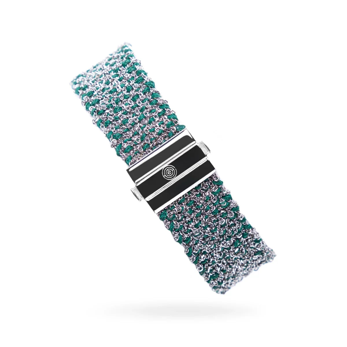 Woven 1.5cm bracelet white silver with dark green thread - Italian crafted bracelet TrueMesh