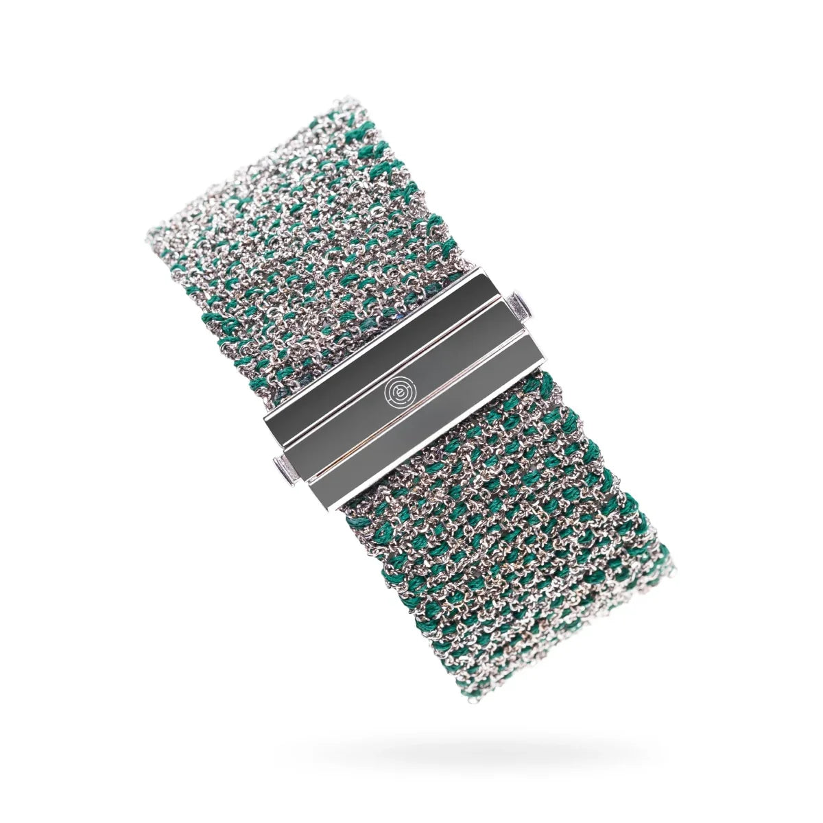 Woven 2.5cm bracelet white silver with dark green thread - Italian crafted bracelet TrueMesh