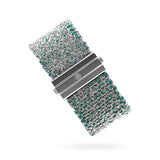 Woven 2.5cm bracelet white silver with dark green thread - Italian crafted bracelet TrueMesh